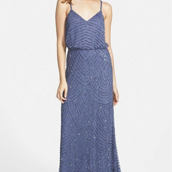 EUC! Adrianna Papell Art Deco Beaded Blouson Gown in Dark Heather [SZ: 2 ]‎ - Picture 14 of 14